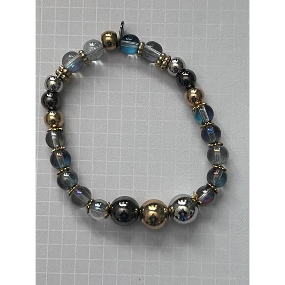 Iridescent Glass Handmade Bracelet Eclectic Unique Futuristic Design Stretchy - Picture 3 of 3